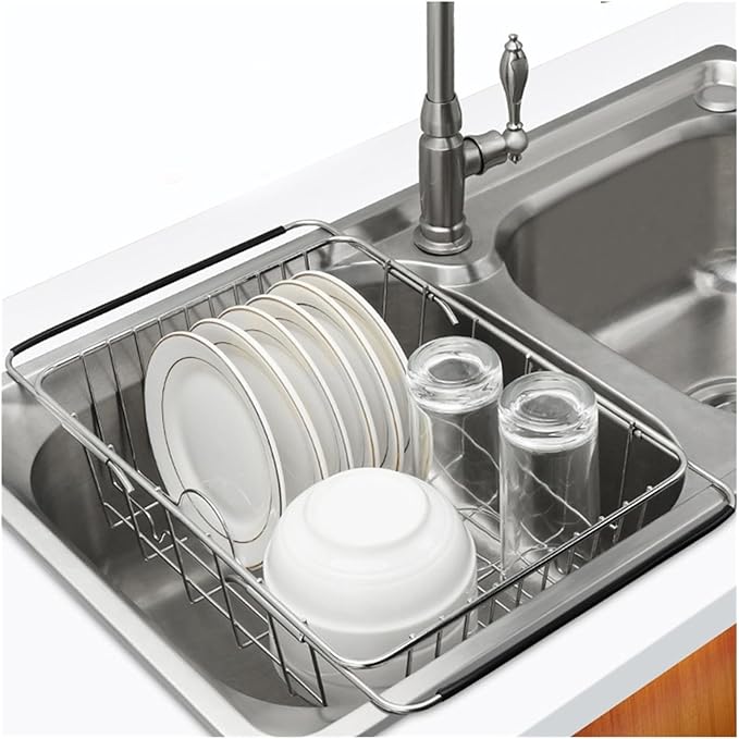 Expandable Over Sink Dish Drying Rack - Versatile Drainage Design for Fruits, Chopsticks, Spoons, and Dishes