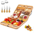 OUTMX Bamboo Cheese & Charcuterie Board Set, Large Foldable Cutting Board with Knife, Snack and Fruit Platter for Cheese, Bread, Butter – Perfect Wedding, Bridal Shower & Party Gift