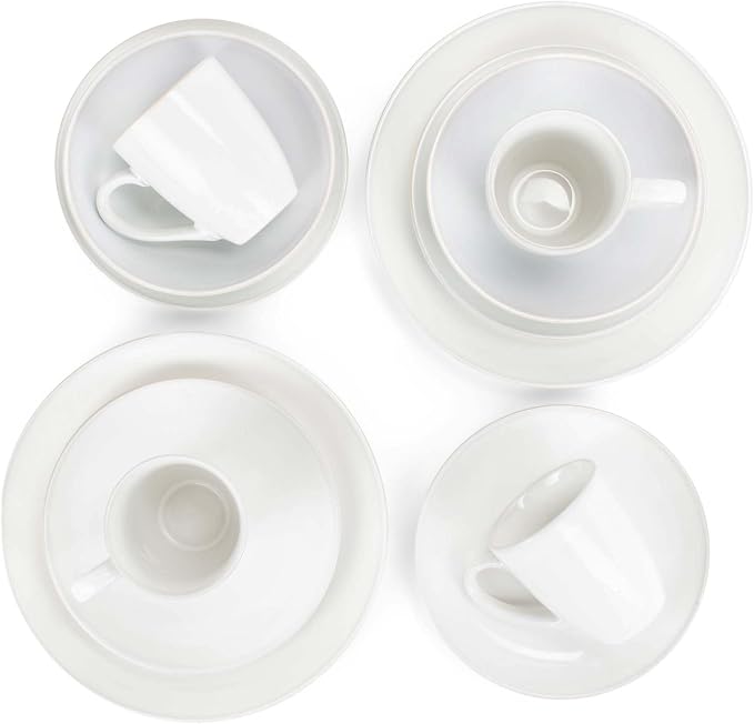Elanze Designs Reactive Glaze Stone Ceramic Plates Bowls Mugs Classic Dinnerware 16 Piece Set - Service for 4, White