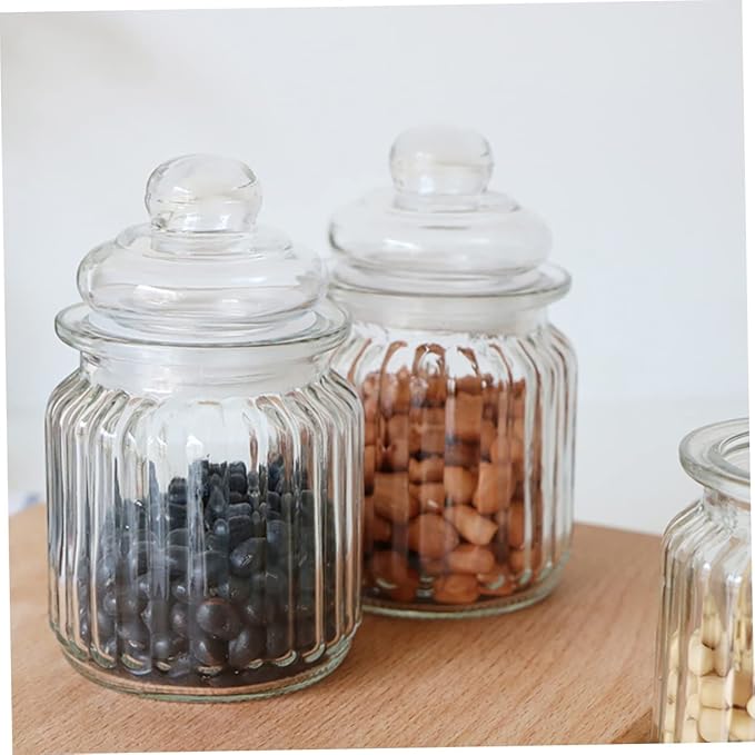 4pcs Storage Bins Lids Glass Storage Jars for Food Prep Containers Compact