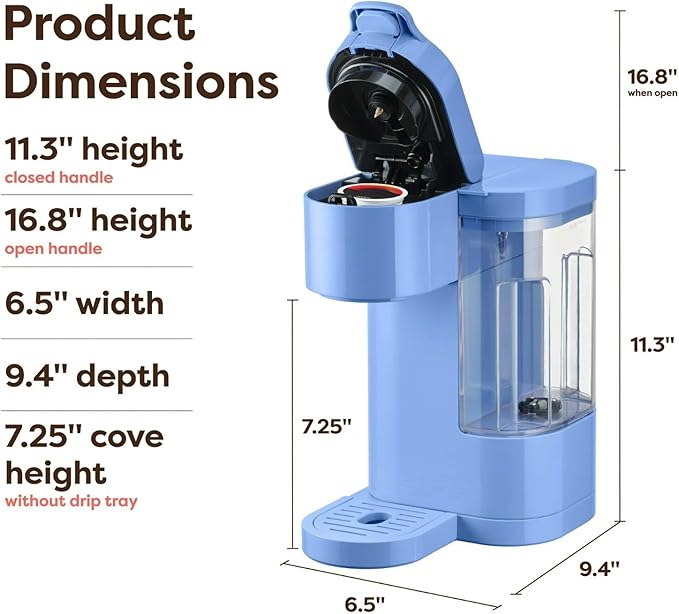 K-Express Essentials Single-Serve KCup Pod Coffee Maker 3 Cup Sizes Fast Fresh Brew 30oz Removable Water Reservoir Travel Mug Friendly Maintenance Alert Space-Saving (Blue)