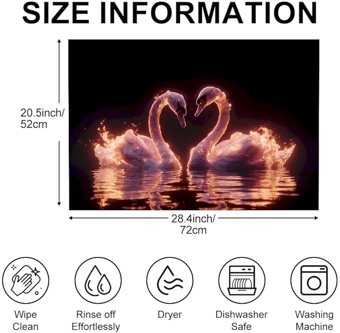 Stove Top Cover for Electric Stove 28.35 x 20.47 Inch Non Slip Stove Mat Glowing Swan Couple Glass Cooktop Protector Kitchen Counter Mat