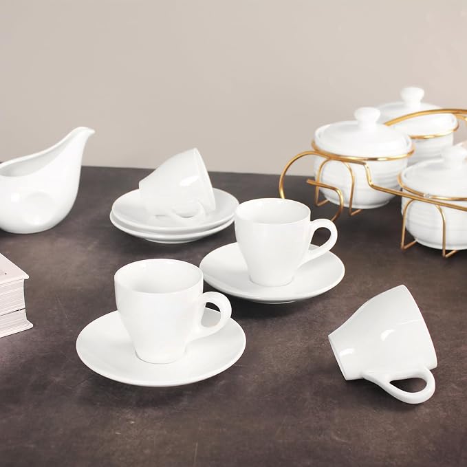 Espresso cup 3 Oz, Coffee Mugs with Handle and saucers 8 pcs, Porcelain Coffee Cups with saucer, Mugs, for Cappuccino, Tea, Espresso, Dishwasher & Microwave Safe, Reusable