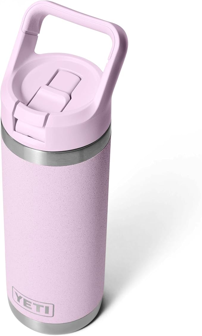YETI Rambler 18 oz Bottle, Vacuum Insulated, Stainless Steel with Straw Cap, Cherry Blossom