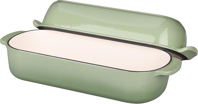 EDGING CASTING Enameled Cast Iron Loaf Pan with Lid, Bread pan, Dutch Oven Bread pan for Homemade Sourdough Bread Baking, 12.5x5.5 inch, 5qt, Pistachio Green