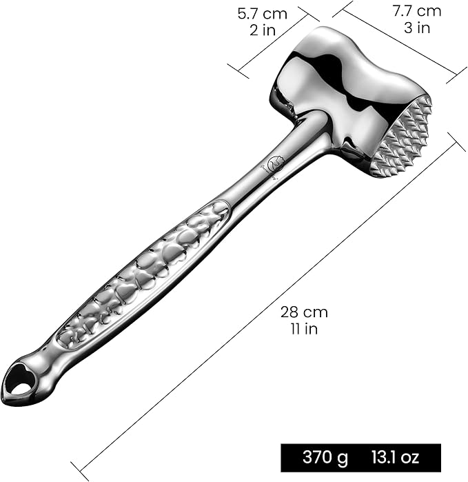 Stainless Steel Meat Tenderizer Tool, Premium Meat Mallet with Non-Slip Grip, Dual-Sided with Heart Shape Design for Tenderizing Steak, Poultry & Chicken Cutlet, Dishwasher Safe, Lifetime Replacement