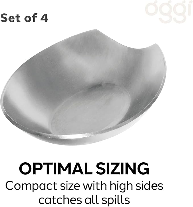 OGGI Spooner Stainless Steel Spoon Rest - Set of 4 - Holds Kitchen Utensils for Mess Free Cooking, Great Spoon Rest for Counter, Stove Top, or Coffee Station; Kitchen Accessories, Utensil Rest