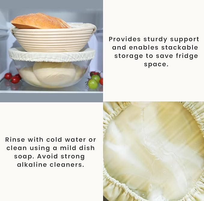 Reusable Bowl Covers for Bread Proofing(2-Pack) – Double-Layer Linen & Food-Grade TPU Liner – Elastic Cloth Cover for Sourdough, Dough Proofing, Fermentation, Food Storage