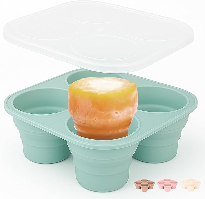 Silicone Freezer Tray with Lid - Stackable 2 oz Large Ice Cube Molds for Homemade Purees, Egg Bites, Broth Food Storage - Dishwasher Safe - MOODY BLUE