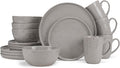 Elanze Designs Shiny Speckled Western Country Style Ceramic Plates Bowls Mugs Dinnerware 16 Piece Set - Service for 4, Grey