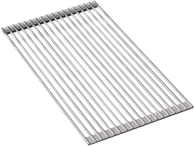 Silicone Non-Slip Dish Drying Rack, Drain Board Over the Kitchen Sink, Roll-Up Dish Rack Drainer, Rust-Resistant Drain Board(Grey,18 Long rods)