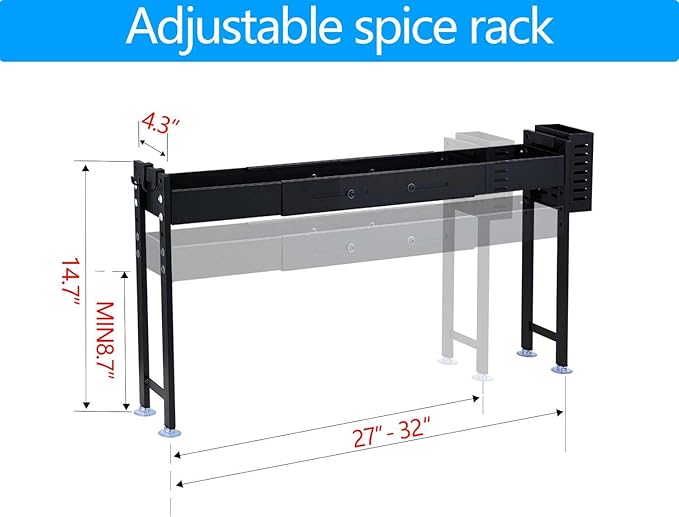 Horynar Over Stove Spice Shelf for Kitchen Spice Rack Organizer with Extra Black Basket and Hooks Great for Stove Top Shelf