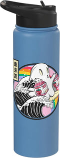 Surfing Ghost With Strawberry Milk Cartons Kawaii Vaporwave Stainless Steel Insulated Water Bottle