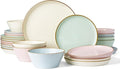 Famiware Saturn Stoneware Dinnerware Sets for 8 (24 Pieces), Ceramic Plates and Bowls Dish Sets with Hand-Painted Trim - Chip & Scratch Resistant, Microwave & Dishwasher Safe Tableware, Multi-color