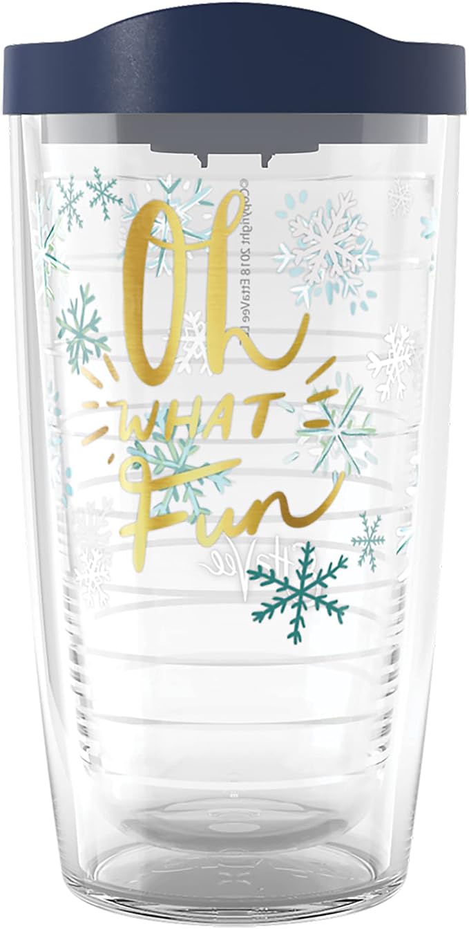 Tervis EttaVee Oh What Fun Christmas Holiday Made in USA Double Walled Insulated Tumbler Travel Cup Keeps Drinks Cold & Hot, 16oz, Oh What Fun