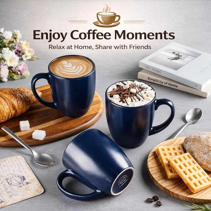 GBhome 16oz Coffee Mugs Set of 6, Large Ceramic Coffee Mugs for Man, Woman, Dad, Mom, Modern Coffee Mugs Set with handle for Tea/Latte/Cappuccino/Milk/Cocoa. Dishwasher&Microwave Safe,Matte Blue