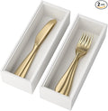 Lixple Utensil Organizer Silverware Drawer Organizer - Set of 2, Stackable Kitchen Organization, Bamboo Storage Box Tray for Kitchen Gadgets Bathroom Countertop (White)