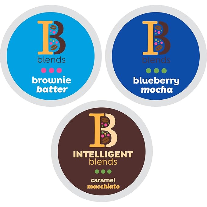 Intelligent Blends Blueberry Mocha, Brownie Batter & Caramel Macchiato Flavored Coffee Pods Variety Pack, 48 ct, Medium Roast Single Serve Pods – 100% Arabica Coffee, Compatible with Keurig K Cups Maker