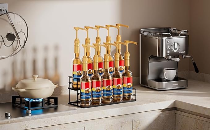kimilus 10 Bottle Capacity Coffee Syrup Organizer 2 Tier Coffee Syrup Stand Shelf for Coffee Bar Kitchen Small Wine Rack for Bar Family Storage for Syrup Wine Dressing