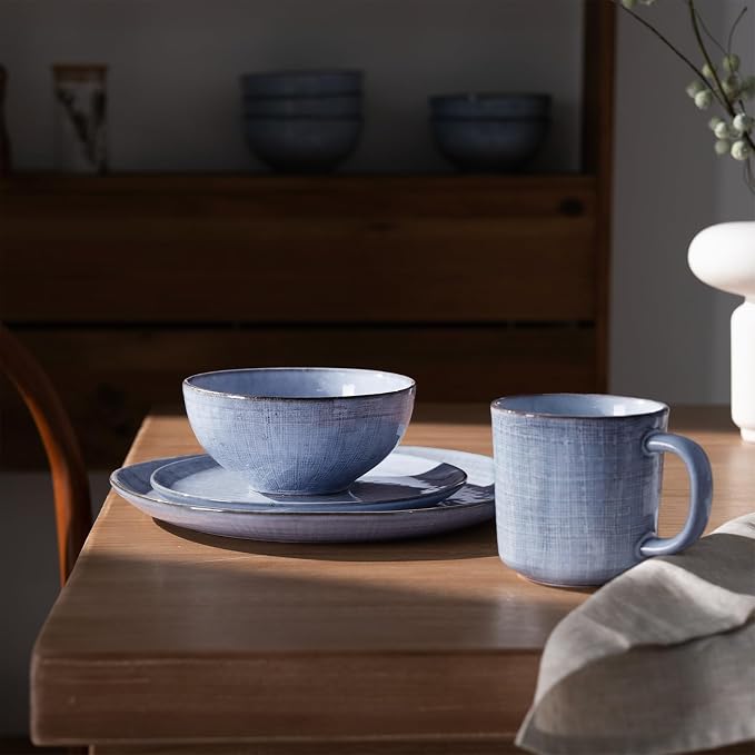 famiware Moonlight Coffee Mug Set of 4, 14oz Mug Set with Linen Finish, Coffee Cup Set with Handle for Latte, Cappuccino, Tea, Hot Cocoa, Microwave and Dishwasher Safe, Blue