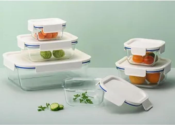 LocknLock LNG214S4W The Clear Heat-Resistant Borosilicate Glass Food Storage Set, 8-Piece (4 Containers + 4 Lids) - White