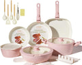 Ceramic Cookware Set Non Stick 23Pcs Pots and Pans Set Non Toxic with Detachable Handle Induction Kitchen Cookware Set Space Saving, Oven & Dishwasher Safe, Pink