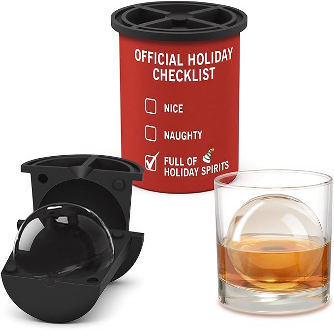Christmas Clear Ice Cube Maker, 2.5" Stainless Steel Crystal Clear Ice Ball Maker, Ice Molds for Whiskey/Old Fashioned Cocktail/Bourbon, Whiskey Bourbon Gifts for Men, Dad, Husband (Holiday Checklist)