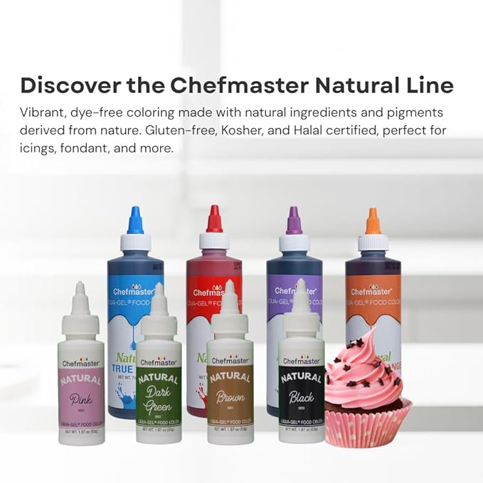 Chefmaster - Natural Liqua-Gel Food Coloring Kit - Natural Gel Food Coloring - 8 Count Pack - Plant-Based Ingredients, Naturally Vibrant Colors, Blends Easily - Made in the USA