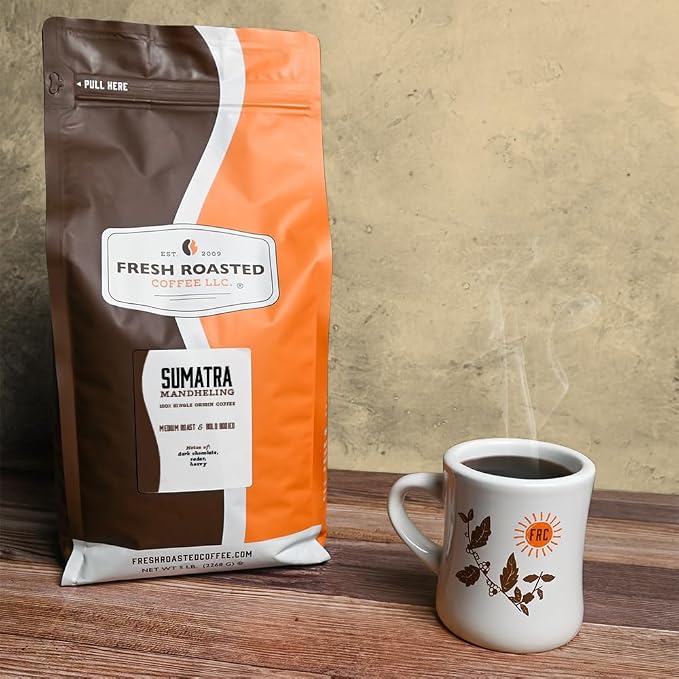 Fresh Roasted Coffee, 100% Sumatra Mandheling Whole Bean Coffee, Medium Roast, Single Origin, Kosher, 5 lb (80 oz)