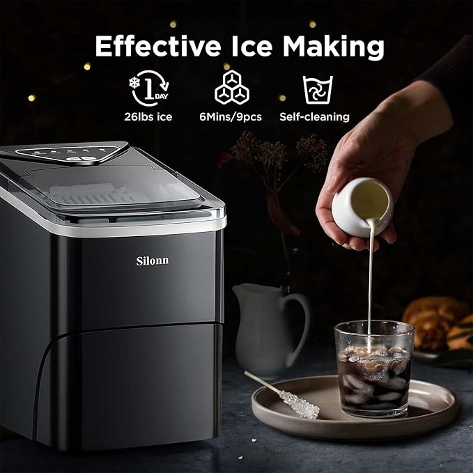 Silonn Ice Maker Countertop & Brita Water Filter Pitcher for Tap and Drinking Water with 1 Standard Filter, Lasts 2 Months, 6-Cup Capacity, BPA Free, White