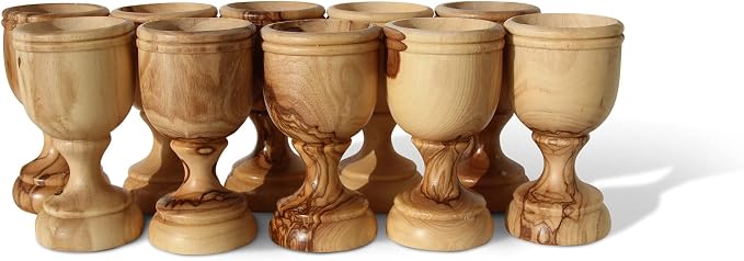 THE JERUSALEM GIFT SHOP SINCE 2004 10 Small Communion Cups. Hand Carved Kiddush Cup from Olive wood - for Church, Ministry & Worship events with Certificate of Origin.