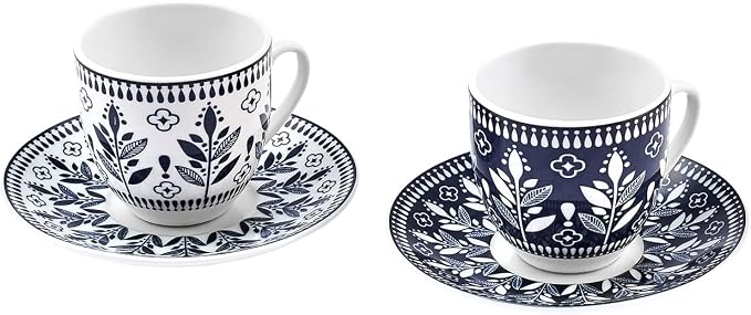 KARACA Peyker Turkish Coffee Cup Set for 6 People - 12 Piece Cups with Saucers - Small Bone China Espresso Set - Ideal for Serving Greek, Arabic Coffee (2.8 fl oz)