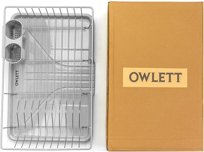Dish Drying Rack for Kitchen Counter, Stainless Steel Sink Organization and Storage Essentials with Cutlery Holder, Home and Appartment Decor, 12''W x 15.5''L, Silver