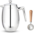 Easyworkz Nando French Press 34 oz Double Wall, Bundled with Retro Stainless Steel 10g Measuring Coffee Spoon, Silver