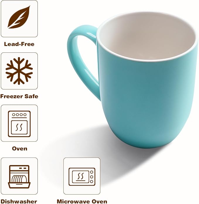 Urbanstrive 16 oz Large Coffee Mugs Set of 6 Ceramic Coffee Mug White Coffee Cups Tea Cups Idea Gift for Women Men House Warming Gifts New Home Office, Blue 6 Pack