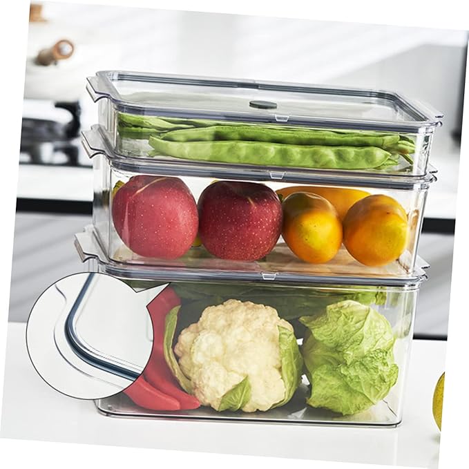BESTOYARD Refrigerator Crisper Plastic Fridge Storage Bins Fridge Organization Bins Freezer Bins Clear Stackable Fridge Organizer Clear Fridge Fruit Containers The Pet Food Grade Storage Box