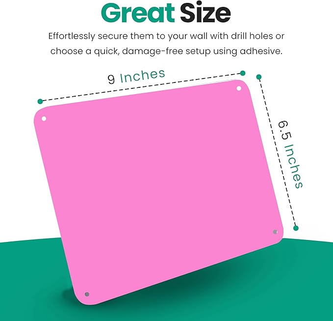 9 inches x 6.5 inches Stainless Steel Plate for Magnets, 3M Adhesive Back, Mounting Screws, Ideal for Magnetic Shelf, Spice Holders, Colorful Magnets as a Gift. Mount Anywhere! (Pink, 1 Pack)