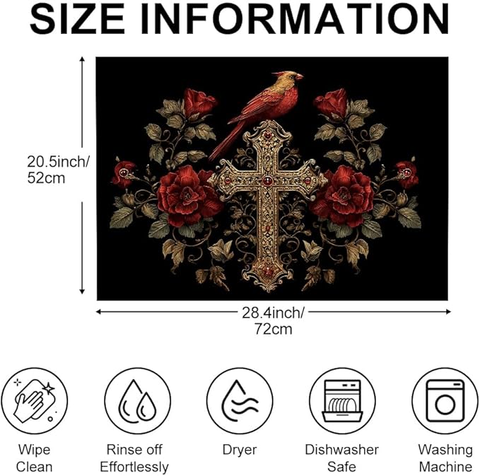 Stove Top Cover for Electric Stove 28.4 x 20.5 Inch Non Slip Stove Mat Oil Proof Gothic Cross Rose Glass Cooktop Protector Kitchen Mat