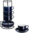 YOLIFE 2.5oz Espresso Cups Set of 4, Porcelain Stackable Espresso Cups with Saucers and Metal Stand, Expresso Shots Cup-Blue