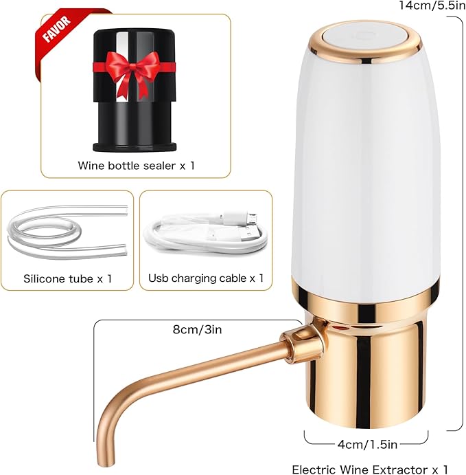 BLUBYEES Electric Wine Aerator Pourer with Stopper, Automatic Wine Bottle Dispenser Machine with USB Rechargeable and Multi-Smart Wine Decanter, Best Wine Gifts for Wine Lovers