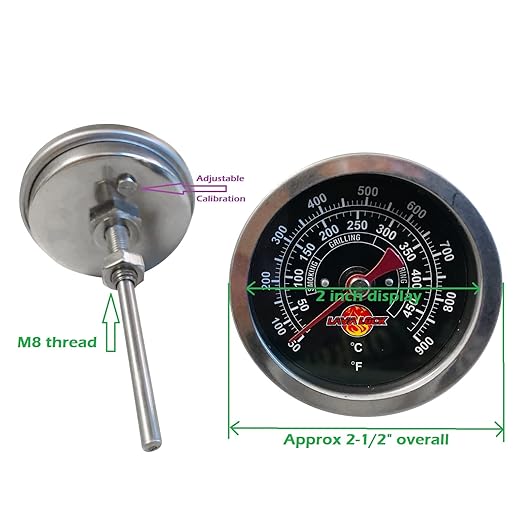 Black Face BBQ Grill Thermometer 50F-900F High Temp Range Heavy Duty Premium Quality Smoker Thermo 2 Inch or 3" with M8 or 1/2 NPT Thread (2 in. Black Face)