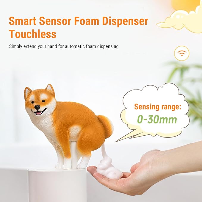 Playful Dog Foam Soap Dispenser, Automatic Soap Dispenser Touchless, Funny Puppy Poop Induction Hand Washer, Automatic Soap Dispenser for Kitchen Bathroom (Yellow)