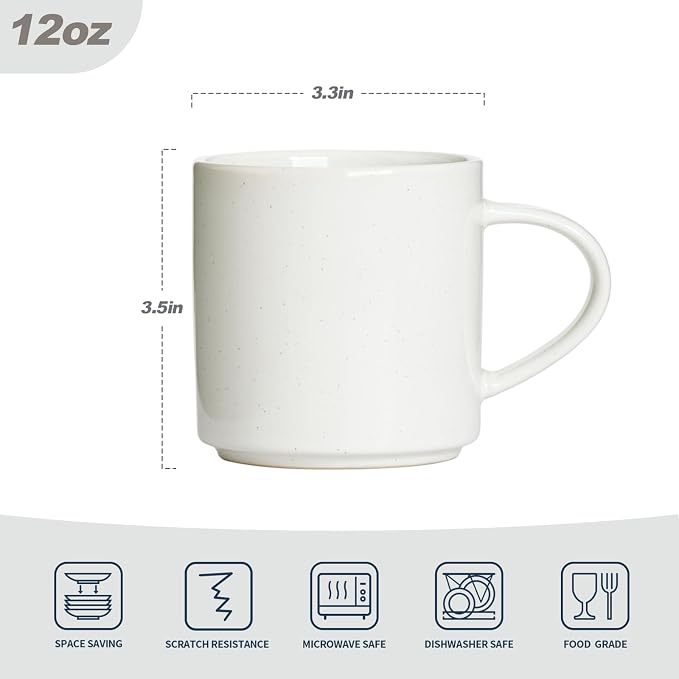 famiware Nebula 6 Pieces Coffee Mug, 12 oz Catering Mugs with Handle for Coffee, Tea, Cocoa, Milk, White