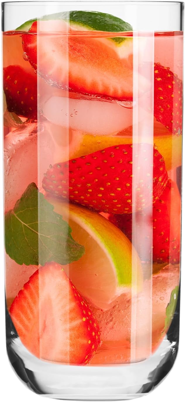 Krosno Long Tall Water Juice Mojito Drinking Glasses, Set of 6 Highball Glasses, 12.1 oz, Glamour Collection, Lead-Free Crystal Glass Drinking Glasses, Water Glasses, Made in Europe
