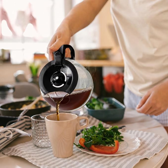 Mixpresso 12 Cup Coffee Pot, Auto-Off & Reusable Filter, Large Drip Coffee Maker, Borosilicate Glass Carafe, Anti-Drip, Water Window, Easy On/Off Switch, Black Coffee Machine