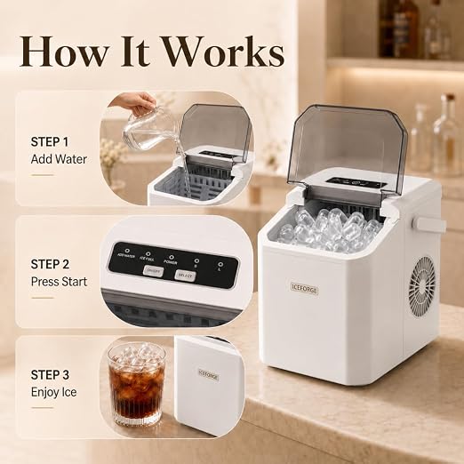Countertop Ice Maker, Portable Ice Maker Machine, 6-Minute Fast Bullet Ice Maker with Self-Cleaning, Compact Ice Machine with Handle, Basket & Scoop for Kitchen, Home, Office, RV Camping,White