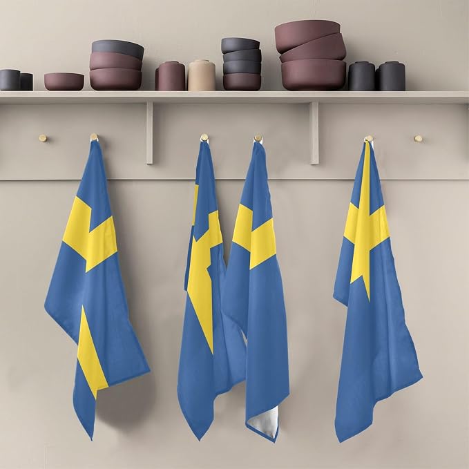 Swedish Flag Kitchen Towels Set with Hanging Loop, Kitchen Hand Towels, Tea Towels, Premium Dish Towels for Kitchen, Quick Drying Kitchen Towel Set 18”x 28”