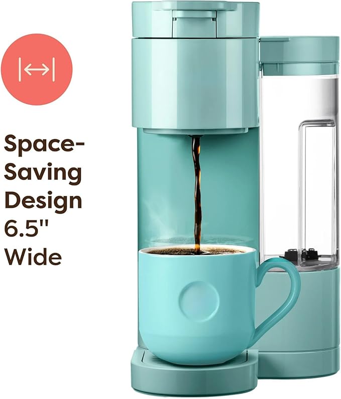 Single Serve Coffee Maker Compatible with K-Cup Pods, Compact Personal Coffee Brewer with 30oz Removable Reservoir, 3 Brew Sizes (6, 8, 10 oz), Travel Mug Friendly - Seafoam Green