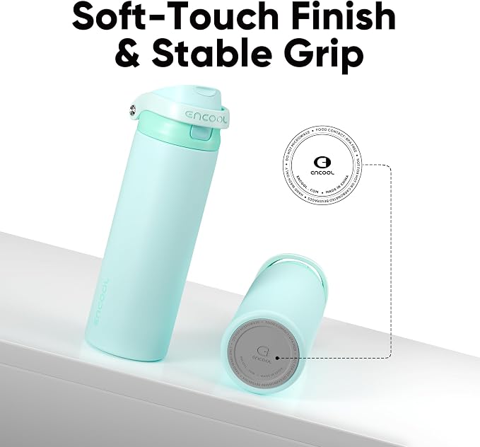 ENCOOL Leakproof Insulated Water Bottle with Straw Dual-Sip Water Bottle Bag-Safe Design for Work, Commute & Gym – Keeps Drinks Cold All Day, 18 oz, Ice Blue