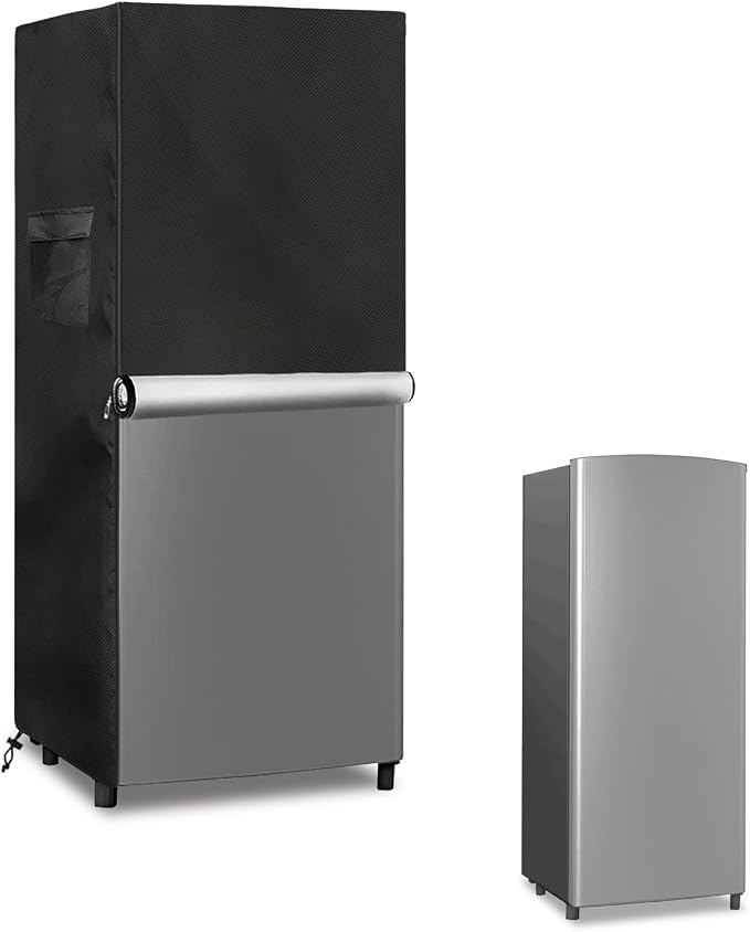 Upright Freezers Cover,Waterproof Outdoor Fridge Cover with Double Zipper for Outdoor 8-12 Cubic Feet Compact Stand Up Freezer Covers (24" W x 30" D x 67" H,Black)